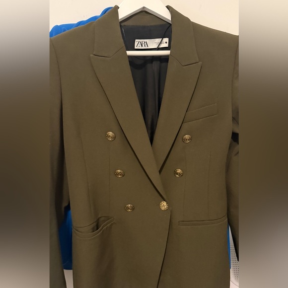 Zara Jackets & Blazers - Zara Khaki Double-Breasted Blazer with Gold Buttons